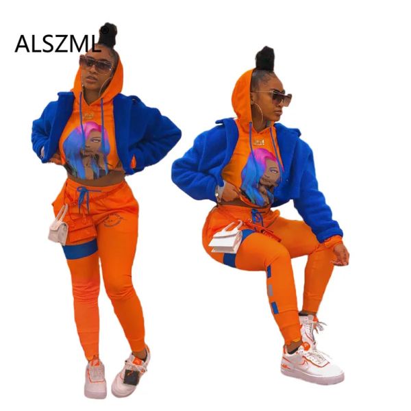 Pantalon Orange Hooded Special Design Top à manches longues et pantalon 2 pièces Set Casual Lady Fashion Tracksuits