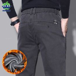 Pantalon Oussyu Brand Vêtements d'hiver Pantalon chaud Pantalon chaud Coton Taie élastique Gris Twill Work Straight Flocking Cargo Pantalon Mâle