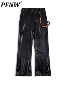 Pantalon Pfnw Hip Hop High Street Street Pant de cuir PU brillant Men et femmes Liquide Light Sentiment LaQuelled Le cuir mince tube droit 12A5078