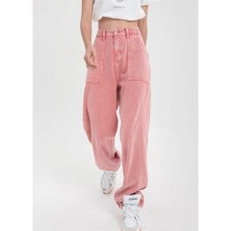 Broek roze spijkerbroek met hoge taille 2022 Zomer wijd been denim broek Baggy streetwear chic design dames vintage rechte jean broek