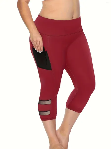 Pantalones talla grande 2024 Leggings casuales deportivos de verano Femenina de gran tamaño Mal de mal nivel Capri de malla de contraste