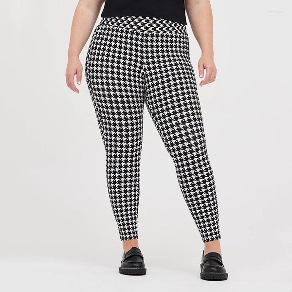 Pantalones de talla grande con estampado de pata de gallo, mallas de verano y primavera para mujer, cintura alta elástica, pitillo, Capri grande para mujer 7XL 8XL