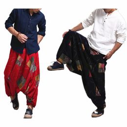 Pantalon plus taille hommes harem pantalon hiphop baggy lâche pantalon de jambe de coton en lin grand drop joggers noggers boho danse pantalon népal