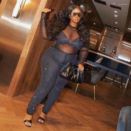 Pantalon grande taille fête sexy femmes combinaisons barboteuses maille paillettes élégant bureau dame mode streetwear 2023 vente en gros dropshopping