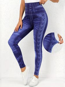Broek plus size patchwork hoge taille leggings mode faux denim mager kalf voor vrouwen