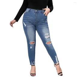 Pantalones de talla de talla grande para mujer Denim damas flacos huecos salpicones de pelaje jegging jeans pantalones fondos 2024