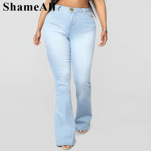 Pantalon Plus Size Stretchy Skinny blanc Long Flare Jeans Mom 3XL Street Vintage Blue Distressed Bell Bottoms Wide Leg Melody Denim Pants