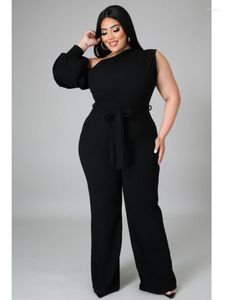 Pantalon grande taille femmes couleur unie taille fermeture combinaison automne et hiver col diagonal irrégulier mode