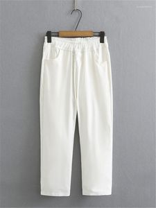 Pantalon plus taille pantalon d'été pour femmes élastiquée couleur de taille solide haute étirement mince pour les dames jusqu'à 300 lb porteur 3xl6xl