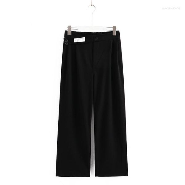 Pantalones de talla grande XL-4XL para mujer, traje largo negro, cintura elástica, ropa de oficina recta para mujer, pantalones femeninos a juego