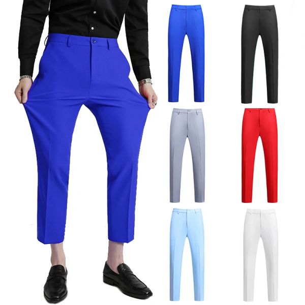 Pantalon pylyesxale bleu royal rouge vert noir blanc gris cost gris pantalon manche longueur slim fit pantalon pour hommes 6xl pantalon de robe formelle p39