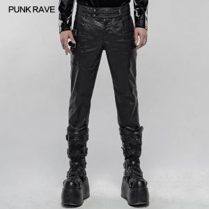 Broek PUNK RAVE Heren Punk Imitatieleer Knappe broek Dagelijks Casual Rits Tas Decoratie Herenmode Potloodbroek Street Wear