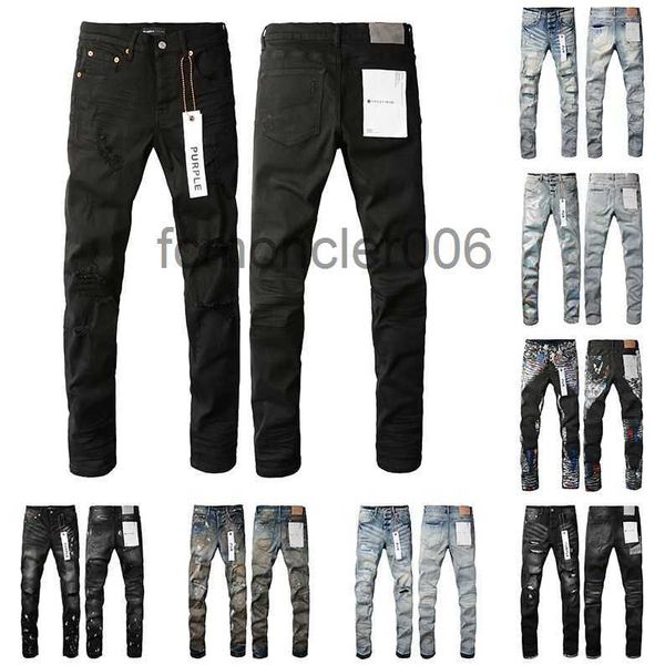 Pantalones Jeans morados para hombre Hombres flacos Bikers desgastados desgastados Denim para mujer Negro Gris Pantalones de chándal rectos Diseñadores Joggers Pantalón 29 40 4278