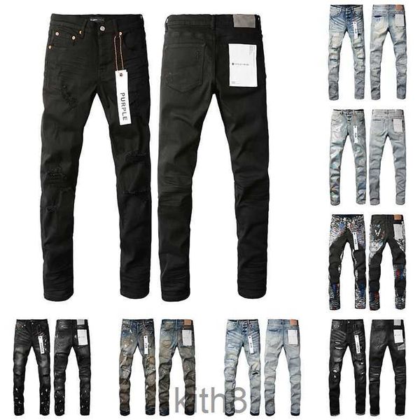 Pantalones Jeans morados para hombre Hombres flacos Bikers desgastados desgastados Denim Negro Gris Pantalones de chándal rectos Diseñadores Joggers Pantalón 29 40 DYWI