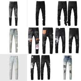 broek paars Paarse Merken jeans van hoge kwaliteit Heren Jeans Borduursel voor heren Biker slim fit