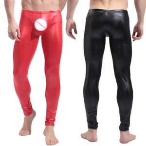 Broek Kwaliteit Heren Zwart/Rood Kunst Lakleer Skinny Potloodbroek Stretchleggings Heren Sexy Clubwear Bodywear Broek