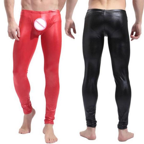 Pantalon qualité hommes noir/rouge Faux cuir verni pantalon crayon maigre Leggings extensibles hommes Sexy Clubwear pantalon de corps