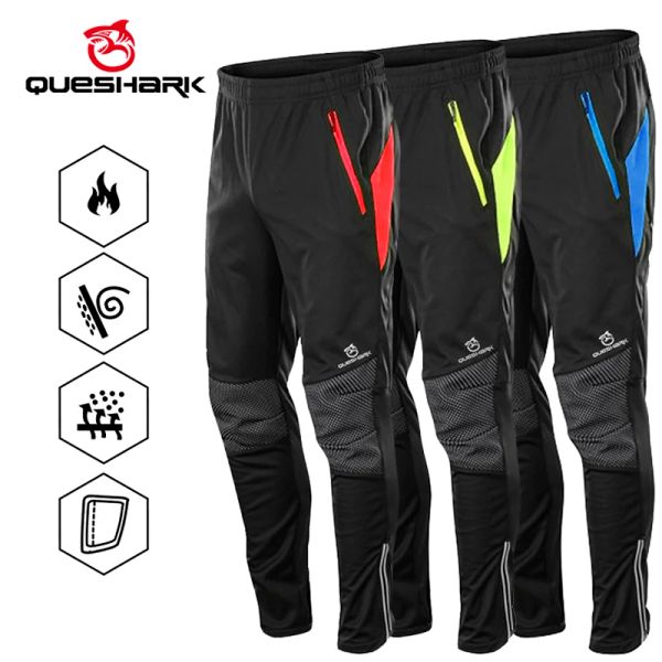 Pantalones queshark hombres tibios para impermeabilizar a prueba de viento pantalones reflectantes de ciclismo termal.