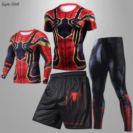 Broek rashguard heren tracksuit set gym sport t shirt panty panty kleding mannen sets compression suit fitness sportkleding man hardloopbroek