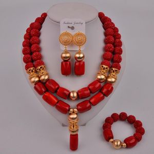 Pantalon rouge Coral Collier African Perles Bijoux Ensemble de bijoux de mariage nigérian Ensemble de bijoux nuptiale pour les femmes 204c3