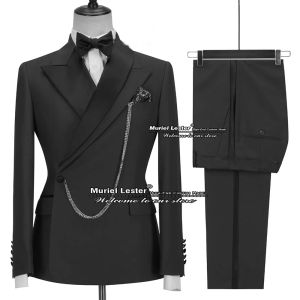 Pantalones trajes de boda regulares para hombres esmoquin de la solapa negra enterrada con pantalones 2 piezas hechas a medida formal blazer tres de hombre