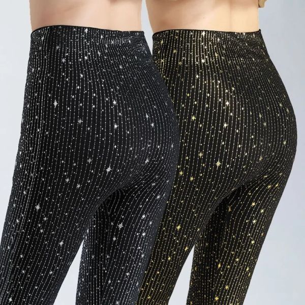 Pantalon sequin noir hauteur taille élastique paillettes leggings d'automne hiver épais thermes chauds pantalon pantalon crayon pantalon