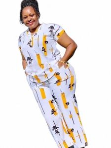 Broek Set Vrouwen Blouse Rechte Broek Tweedelige Set Shirt Trainingspak Set Diki Afrikaanse Kleding Zomer Top Bijpassende Sets E5se #