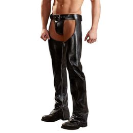 Pantalon sexy pantalon pour hommes ouverts à l'entrejambe en cuir en cuir en cuir lâche pantalon lâches strings en cuir fiess clubwear gay sexy wetlook jogger pantalon