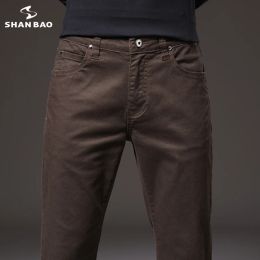 Pantalon SHAN BAO 98% coton pantalon automne 2022 tout nouveau style classique jeunes hommes mince droit stretch décontracté noir marron bleu marine