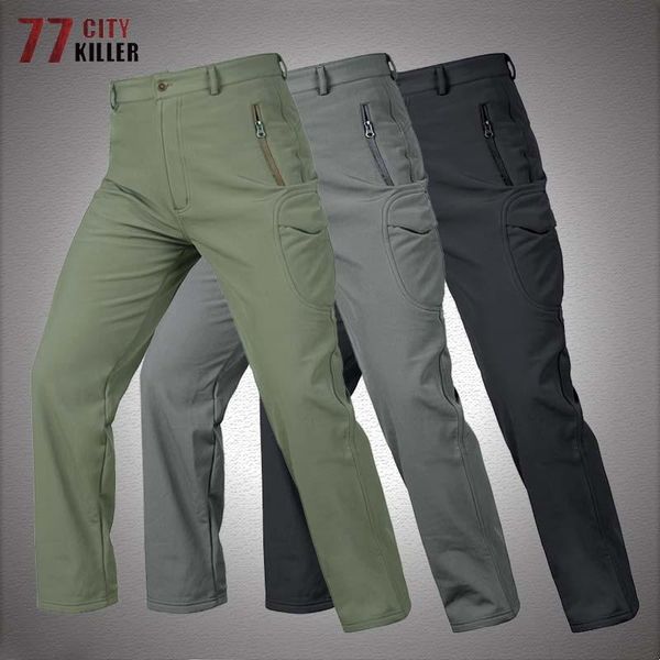 Pantalones de piel de tiburón, pantalones tácticos de concha suave, pantalones militares a prueba de viento, impermeables, pantalones de combate del ejército para hombre, pantalones cálidos de lana para hombre