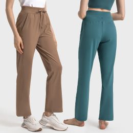 Broek SHINBENE Nieuw product Buikcontrole Huidvriendelijke rechte bovenkleding Casual broek Mode Running Yogabroek met hoge taille en zak