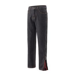 Брюки с боковой молнией, прямые черные потертые джинсы для мужчин, повседневные джинсовые брюки большого размера, унисекс Jean231U