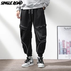 Broek Single Road Heren Cargo Broek Heren 2023 Techwear Katoenen Zakken Hip Hop Baggy Joggers Japanse Streetwear Gestreepte Broek Mannelijke