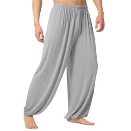 Pantalon doux hommes décontracté couleur unie Baggy pantalon danse du ventre Yoga sarouel pantalons