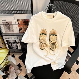 Broeken Lente- en zomermode Los, leuk driedimensionaal Schoenveterdecoratie T-shirt met korte mouwen Dames