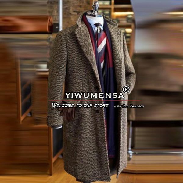 Pantalon printemps / automne trench brun trench coather hommes tweed laine mélange vestes