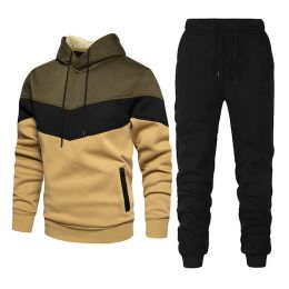 Pantalons Spring Autumn Mens Tracksuits Patchwie Casual Patchwie Hoodie and Pantal Color Couxing Sucking Male Jogging Sportswear Set Two Piece Set