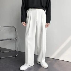 Broek Rechte Wijde Pijpen Pak Broek Heren Herfst Casual Broek Kantoor Busiess Man Jurk Broek Losse Koreaanse Formeel Elegant Effen Wit