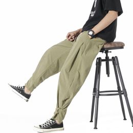 Pantalon d'été en coton et lin pour hommes, sarouel de Style japonais, jogging décontracté, léger, longueur cheville, pantalon de survêtement 5XL