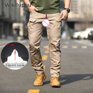 Pants Pantalon cargo tactique sexe en plein air Invisible Double fermetures à glissière entrejambe ouverte Trekking armée tactique Joggers militaire mâle pantalon Sexy