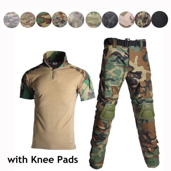Pantalon Tactical Militar Uniforme T-shirts à manches courtes + pantalon avec pads de genou
