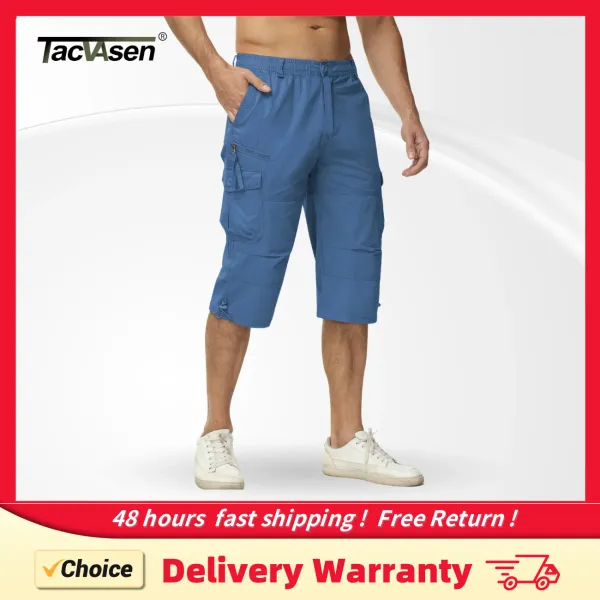 Pantalon tacvasen coton en dessous de la longueur du genou 3/4 shorts longs masculins pantalons capri multi-poche serwill de travail pantalon cargo man