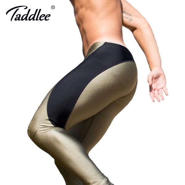 Pantalones Marca Taddlee Hombres Sexy Cintura baja Nylon Pantalones largos Johns Legging Hombre Medias Pantalones elásticos Entrenamiento gay Jogger activo Fitness