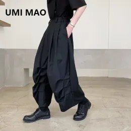 Pantalones UMI MAO Yamamoto viento verano personalidad diseño plegable temperamento oscuro pierna ancha pantalones recortados de moda Harajuku Pantalon