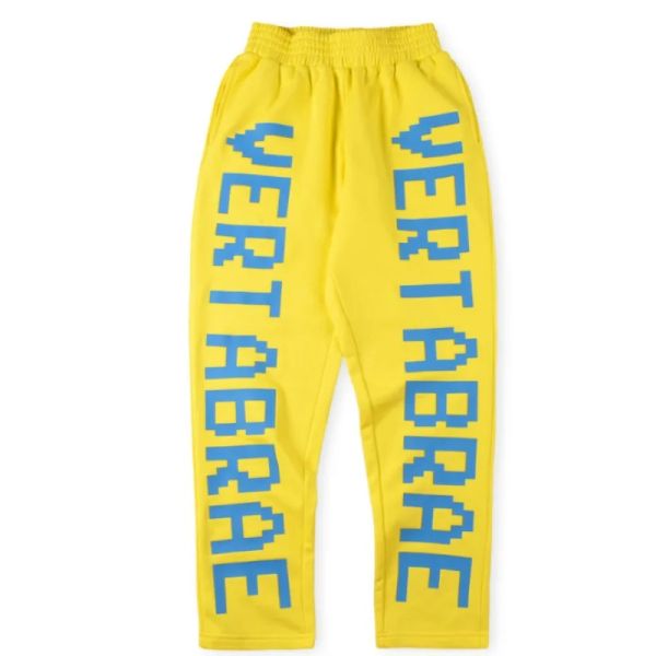 Pantalon Vertabrae pantalons de survêtement High Street 3d lettre impression 1: 1 jaune sport hommes femmes 1: 1 décontracté taille élastique cordon Joggers pantalon