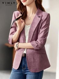 Pantalon Vimly bureau travail costume Blazers veste femmes printemps automne 2023 élégant violet 3/4 manches col cranté mince court vêtements d'extérieur V5188