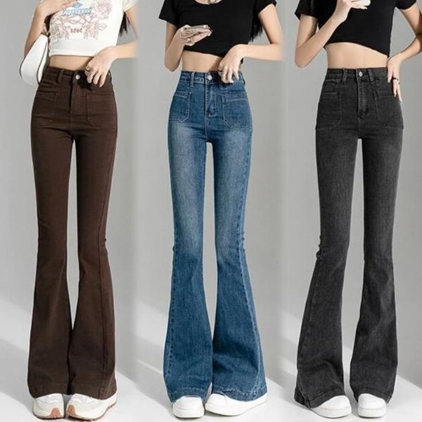 Pantalon vintage haute taille flare jeans féminin de la rue high slim fit denim occasionnel 2321