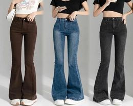 Pantalon vintage haute taille flare jeans women039s high street slim fit denim occasionnel 6387114