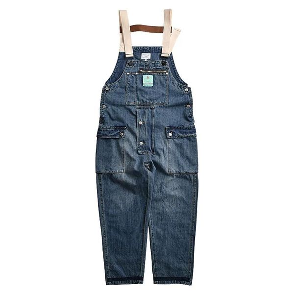 Pantalon Vintage Hommes Combinaison Confortable Femme Barboteuse Col Carré Casual Salut Streetwear Mode Garçons Salopette Travail Porter Denim Jeans Bleu