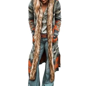 Broek Vintage Patroon Gedrukt Lange Capuchon Vest Herfst Winter Warme Windjack Overjas Vrouwen Elegante Knop Pocket Jassen Top Mujer